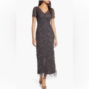 Pizarro Nights Beaded Mesh Column Gown